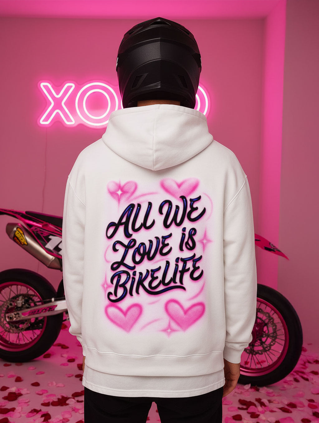 Supermoto Hoodie Weiß Valentinstags Special Supermotomotoclub