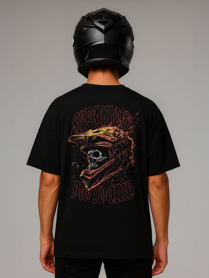 Supermoto Vintage Flame Skull Design Oversize Fit Shirt