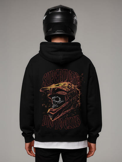 Supermoto Vintage Flame Skull Design Oversize Fit Hoodie