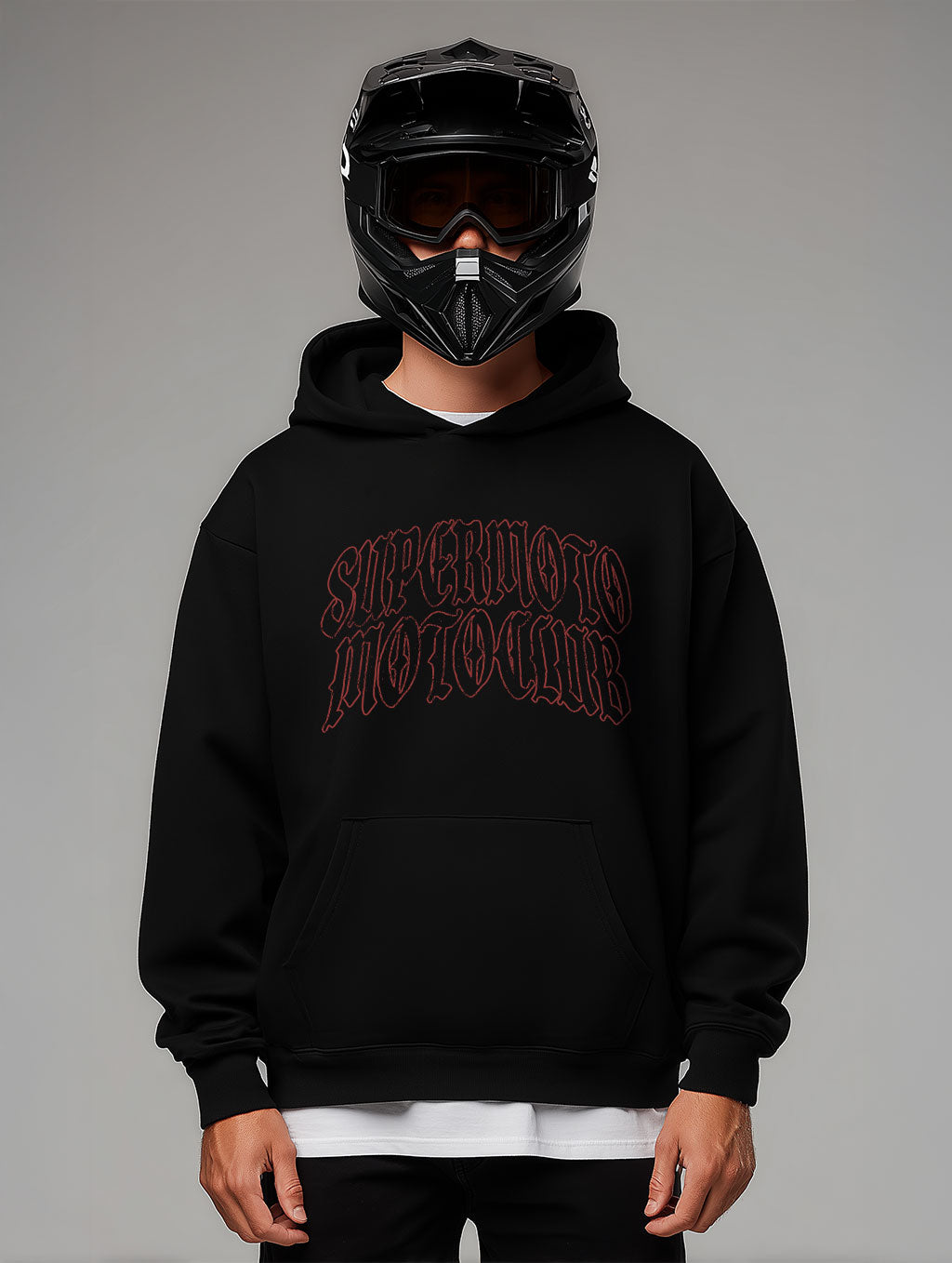 Supermoto Vintage Flame Skull Design Oversize Fit Hoodie