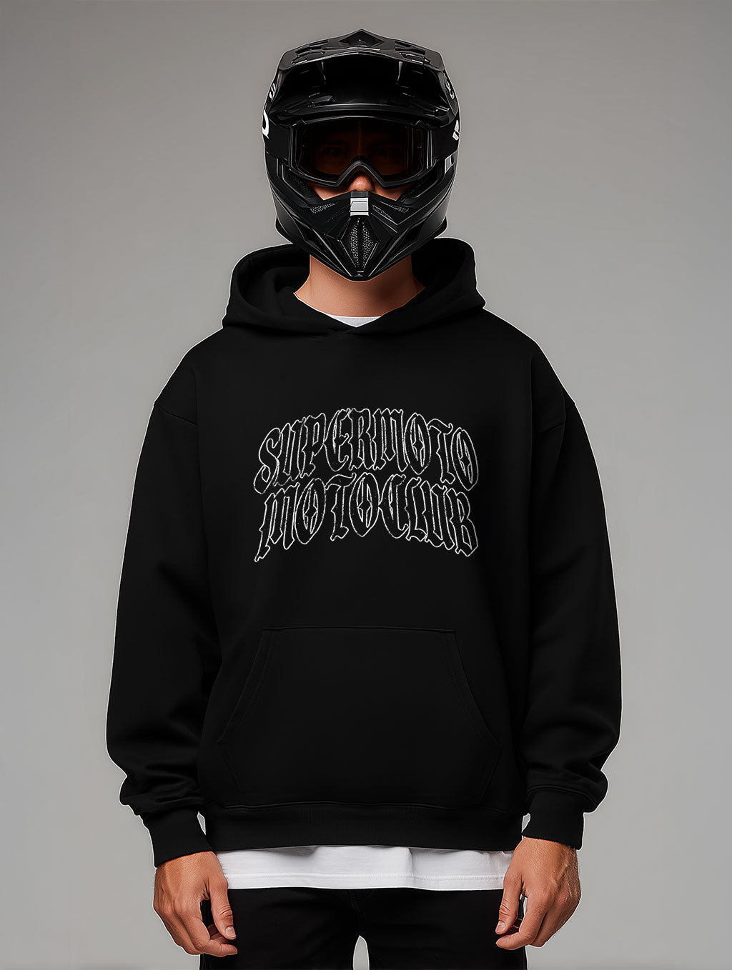 Supermoto Vintage Flame Skull Design Weiß Oversize Fit Hoodie