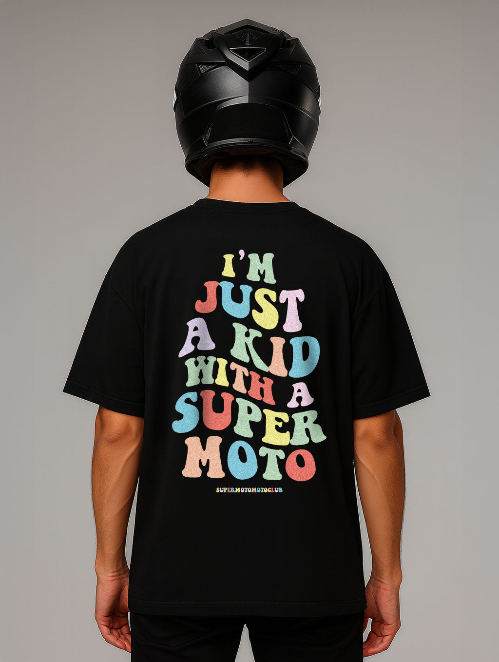 Oversize Shirt Schwarz "Just a Kid" Retro