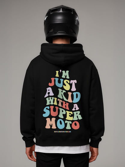 Oversize Hoodie Schwarz "Just a kid" Retro