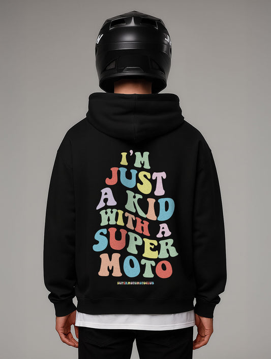 Oversize Hoodie Schwarz "Just a kid" Retro