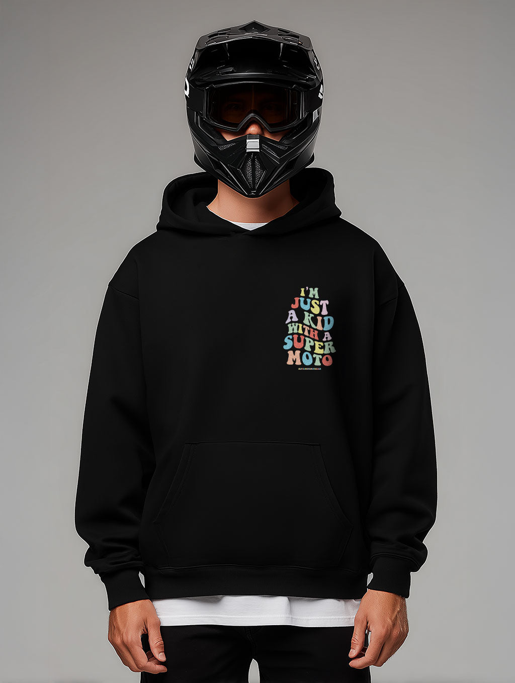 Oversize Hoodie Schwarz "Just a kid" Retro