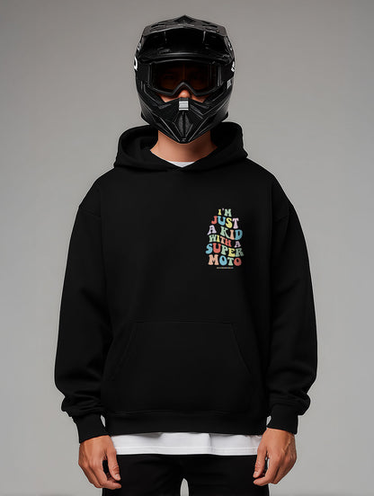 Oversize Hoodie Schwarz "Just a kid" Retro