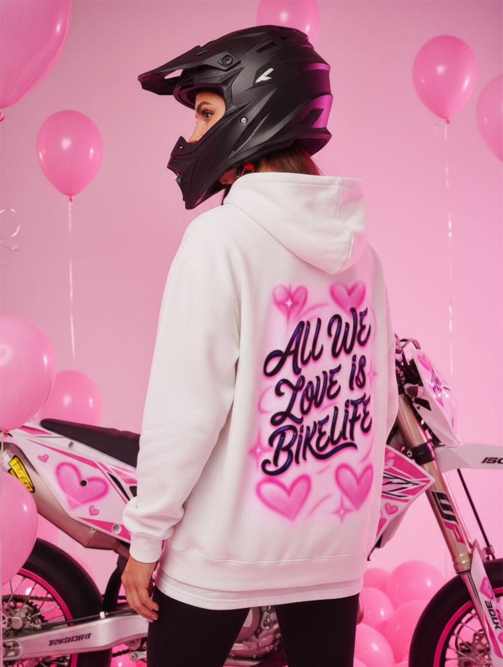Supermoto Hoodie Weiß Valentinstags Special Supermotomotoclub