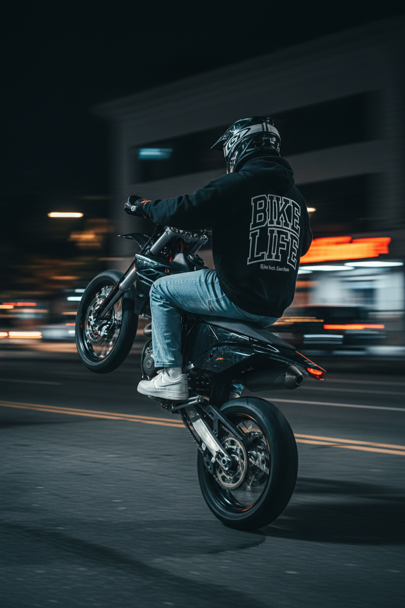 Bikelife Hoodie Schwarz - Night Wheelie